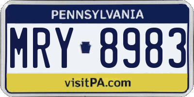 PA license plate MRY8983