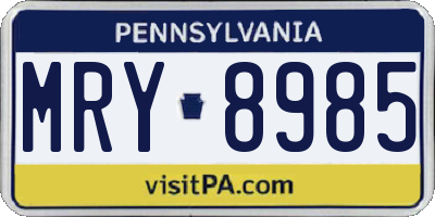 PA license plate MRY8985