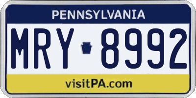 PA license plate MRY8992