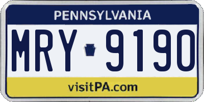 PA license plate MRY9190