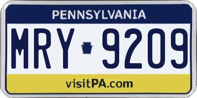 PA license plate MRY9209