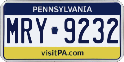 PA license plate MRY9232