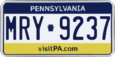 PA license plate MRY9237