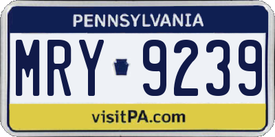 PA license plate MRY9239