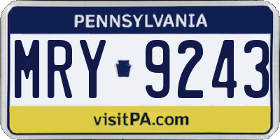 PA license plate MRY9243