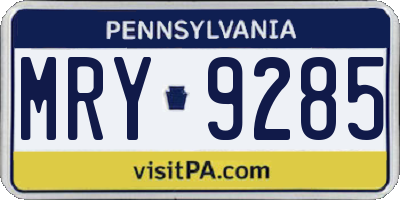 PA license plate MRY9285