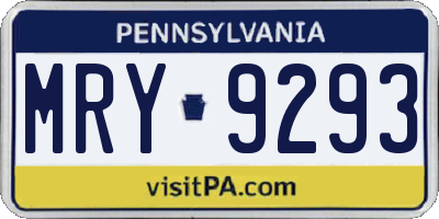 PA license plate MRY9293