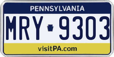 PA license plate MRY9303