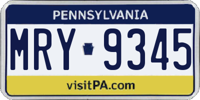 PA license plate MRY9345