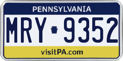 PA license plate MRY9352
