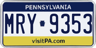 PA license plate MRY9353