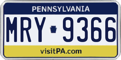 PA license plate MRY9366