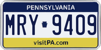 PA license plate MRY9409