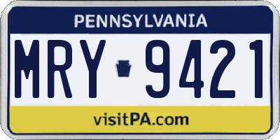 PA license plate MRY9421