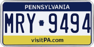 PA license plate MRY9494