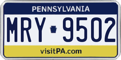 PA license plate MRY9502