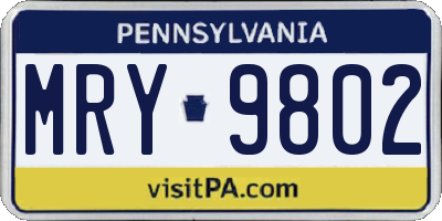 PA license plate MRY9802