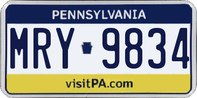 PA license plate MRY9834