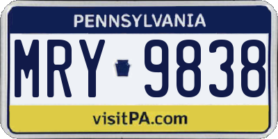 PA license plate MRY9838