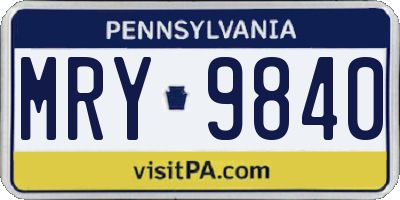 PA license plate MRY9840