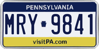 PA license plate MRY9841