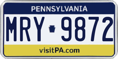 PA license plate MRY9872