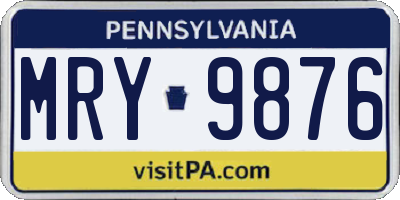 PA license plate MRY9876