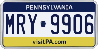 PA license plate MRY9906