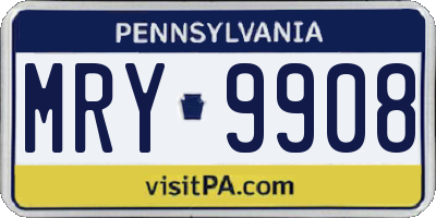 PA license plate MRY9908