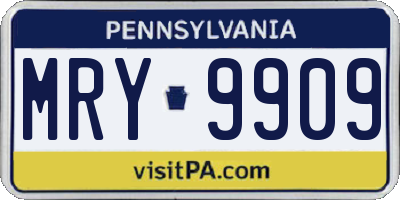 PA license plate MRY9909