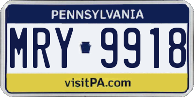 PA license plate MRY9918