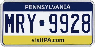 PA license plate MRY9928