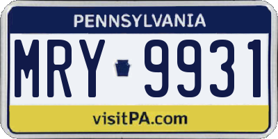 PA license plate MRY9931