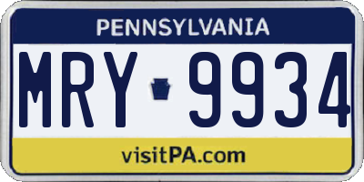 PA license plate MRY9934