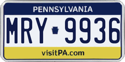 PA license plate MRY9936