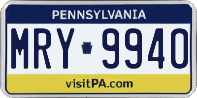 PA license plate MRY9940