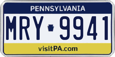 PA license plate MRY9941