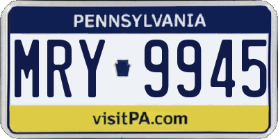 PA license plate MRY9945