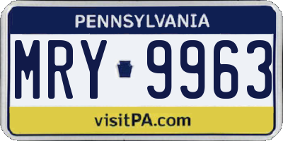 PA license plate MRY9963