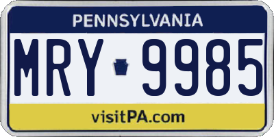 PA license plate MRY9985