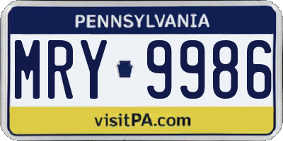 PA license plate MRY9986
