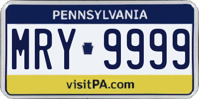 PA license plate MRY9999