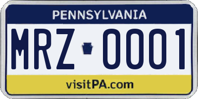 PA license plate MRZ0001
