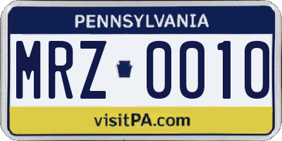 PA license plate MRZ0010