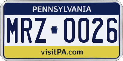 PA license plate MRZ0026