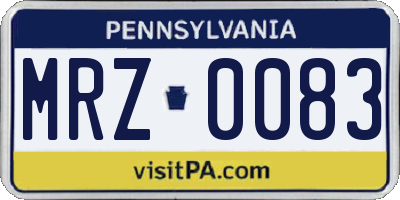 PA license plate MRZ0083