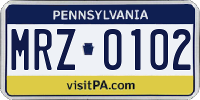 PA license plate MRZ0102