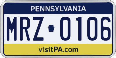 PA license plate MRZ0106