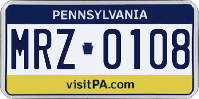 PA license plate MRZ0108