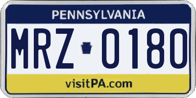 PA license plate MRZ0180